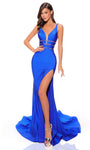 Sophisticated V-neck Mermaid Plunging Neck Open-Back Hidden Back Zipper Beaded Sheer Gathered Wrap Illusion Slit Natural Waistline Sleeveless Prom Dress with a Brush/Sweep Train