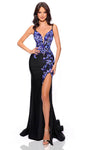 Plunging Neck Sweetheart Mermaid Beaded Embroidered Open-Back Sequined Lace-Up Slit Illusion Hidden Back Zipper Spaghetti Strap Floral Print Crepe Natural Waistline Evening Dress/Prom Dress with a Bru