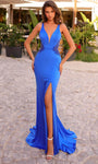 Sophisticated V-neck Natural Waistline Embroidered Slit Ruched Plunging Neck Sleeveless Sheath Sheath Dress/Prom Dress with a Brush/Sweep Train