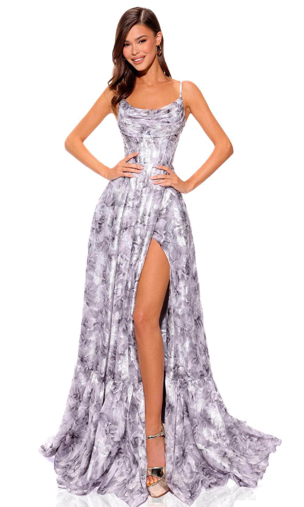 Amarra 88848 - Floral Printed Scoop Neck Prom Dress
