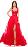 Sophisticated Sweetheart Spaghetti Strap Corset Natural Waistline Slit Shirred Tiered Sheer Wrap Hidden Back Zipper Tulle Ball Gown Prom Dress with a Brush/Sweep Train