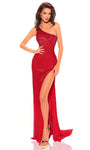 Natural Waistline One Shoulder Sleeveless Sheath Cutout Beaded Asymmetric Slit Side Zipper Sheath Dress/Prom Dress with a Brush/Sweep Train