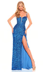 V-neck Sheath Natural Waistline Plunging Neck Sequined Embroidered Lace-Up Slit Illusion Spaghetti Strap Sheath Dress/Prom Dress with a Brush/Sweep Train