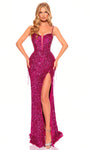 Sexy Sophisticated V-neck Sweetheart Corset Natural Waistline Slit Lace-Up Illusion Beaded Sequined Fall Spaghetti Strap Sheath Sheath Dress/Prom Dress with a Brush/Sweep Train