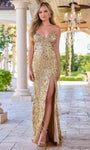 V-neck Sheath Mesh Slit Sequined Beaded Lace-Up Natural Waistline Spaghetti Strap Sheath Dress with a Brush/Sweep Train