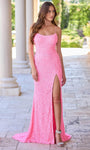 Natural Waistline Scoop Neck Sleeveless Spaghetti Strap Lace-Up Slit Open-Back Sequined Sheath Sheath Dress/Prom Dress with a Brush/Sweep Train