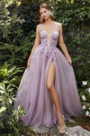 Sexy A-line Natural Waistline Halter Plunging Neck Sweetheart Open-Back Beaded Gathered Applique Slit Sheer Illusion Tulle Floral Print Prom Dress with a Brush/Sweep Train