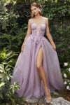 Sexy A-line Halter Plunging Neck Sweetheart Tulle Natural Waistline Floral Print Sheer Illusion Applique Gathered Open-Back Slit Beaded Prom Dress with a Brush/Sweep Train