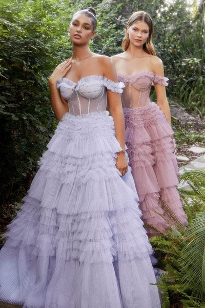 Off the Shoulder Beaded Open-Back Illusion Tiered Lace-Up Corset Natural Waistline Sweetheart Dress with a Brush/Sweep Train With Rhinestones and Ruffles