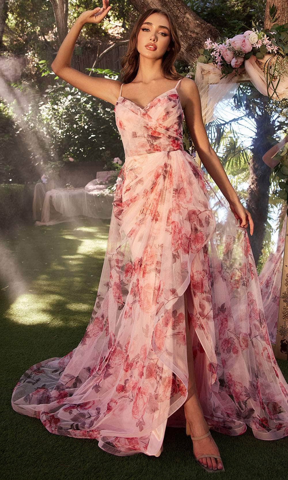 Andrea and Leo A1290 - Floral Print Gown with Slit

