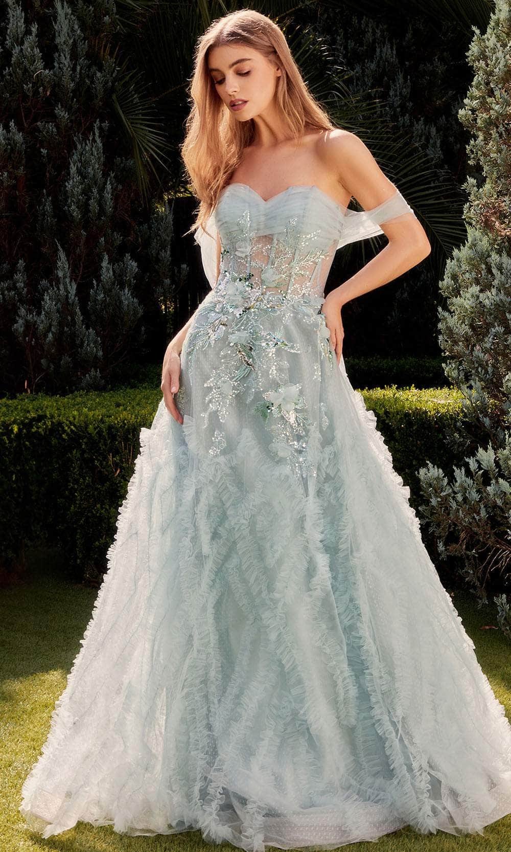 Andrea and Leo A1343 - Pleated Sweetheart Ruffled Ballgown
