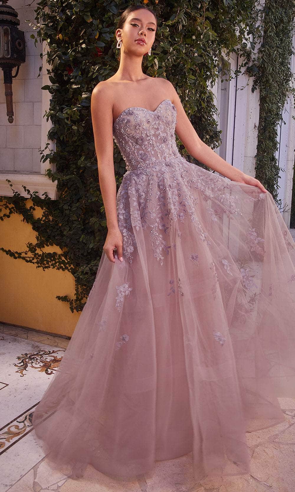 Andrea and Leo A1348 - Strapless Floral Embroidered Evening Dress
