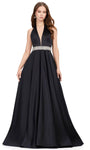 Sophisticated A-line V-neck Halter Plunging Neck Sleeveless Natural Waistline Belted Crystal Back Zipper Pleated Sheer Fitted Open-Back Evening Dress with a Brush/Sweep Train