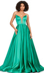 V-neck Strapless Natural Waistline Open-Back Illusion Pocketed Back Zipper Pleated Flutter Sleeves Satin Dress with a Court Train