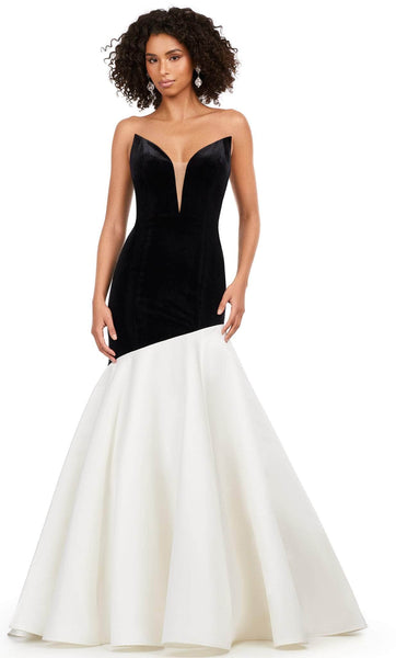 Strapless Mermaid Natural Waistline Asymmetric Fitted Plunging Neck Sweetheart Floor Length Dress with a Chapel Train with a Brush/Sweep Train