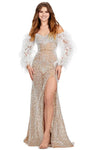 Sophisticated Sweetheart Mermaid Long Sleeves Off the Shoulder Natural Waistline Beaded Illusion Slit Draped Dress
