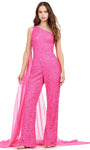 Sophisticated Natural Waistline Chiffon Beaded Asymmetric Open-Back Back Zipper One Shoulder Jumpsuit