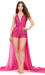 Sophisticated V-neck Natural Waistline Chiffon Sequined Sheer Flowy Short Sleeveless Halter Plunging Neck Romper