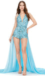 Sophisticated V-neck Chiffon Halter Plunging Neck Natural Waistline Short Flowy Sheer Sequined Sleeveless Romper