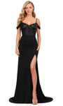 Sophisticated V-neck Cold Shoulder Sleeves Spaghetti Strap Mermaid Corset Natural Waistline Jersey Open-Back Sequined Sheer Back Zipper Slit Beaded Prom Dress with a Brush/Sweep Train