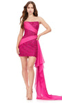 Strapless Natural Waistline Straight Neck Sheath Back Zipper Flowy Beaded Fitted Chiffon Short Sheath Dress With a Sash