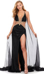 Cutout Sheer Beaded Slit Chiffon Natural Waistline Sheath Halter Plunging Neck Sleeveless Floor Length Sheath Dress with a Brush/Sweep Train