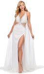 Sleeveless Sheer Cutout Slit Beaded Chiffon Sheath Natural Waistline Halter Plunging Neck Floor Length Sheath Dress with a Brush/Sweep Train