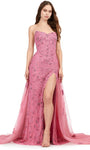 Sophisticated A-line Strapless Floor Length Sweetheart Tulle Natural Waistline Beaded Slit Fitted Evening Dress