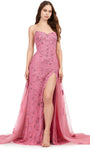 Sophisticated A-line Strapless Natural Waistline Tulle Sweetheart Floor Length Slit Fitted Beaded Evening Dress