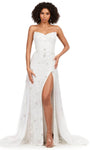 Sophisticated A-line Strapless Floor Length Tulle Fitted Slit Beaded Sweetheart Natural Waistline Evening Dress