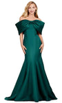 Sophisticated Fall Mermaid Satin Off the Shoulder Natural Waistline Dress with a Brush/Sweep Train With a Bow(s)
