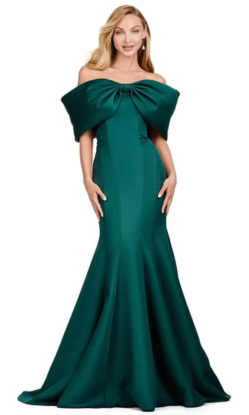 Sophisticated Natural Waistline Satin Off the Shoulder Mermaid Fall Dress with a Brush/Sweep Train With a Bow(s)