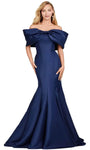 Sophisticated Off the Shoulder Fall Mermaid Natural Waistline Satin Dress with a Brush/Sweep Train With a Bow(s)