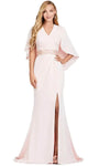 V-neck Mermaid Fitted Ruched Slit Beaded Crepe Natural Waistline Evening Dress