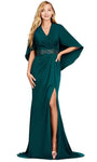 V-neck Natural Waistline Crepe Mermaid Fitted Beaded Slit Ruched Evening Dress