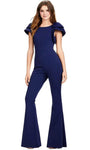 Sophisticated Natural Princess Seams Waistline Scoop Neck Fit-and-Flare Back Zipper Fitted Jumpsuit With a Bow(s)