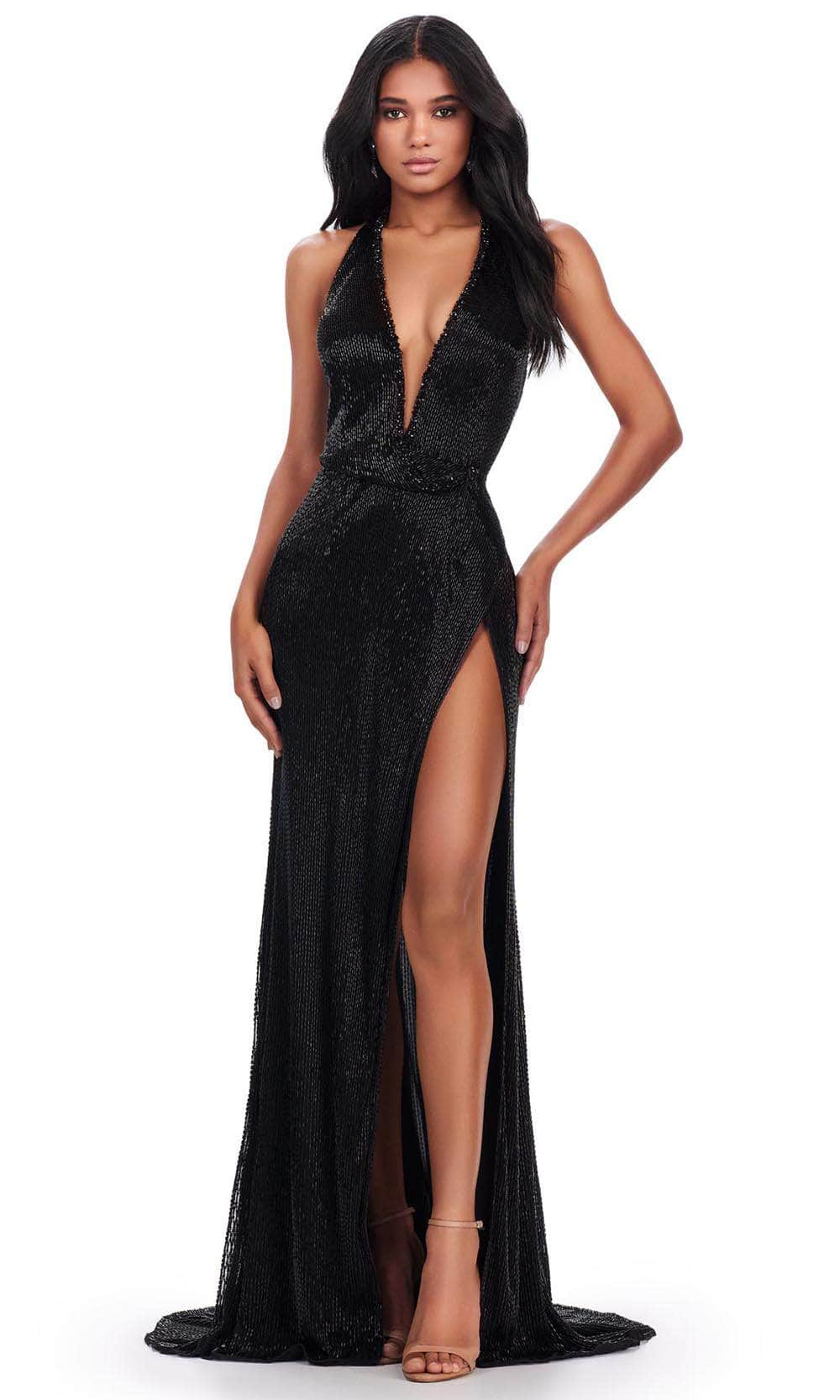 Ashley Lauren 11547 - Beaded Plunging Halter Evening Gown
