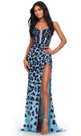 Sleeveless Cheetah Printed Embellished Prom Gown