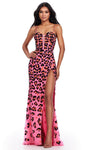 Sleeveless Cheetah Printed Embellished Prom Gown