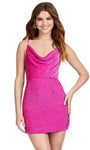 Sophisticated Natural Waistline Back Zipper Goddess Sequined Open-Back Sheath Cowl Neck Cocktail Short Sleeveless Spaghetti Strap Sheath Dress