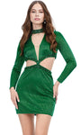 Long Sleeves Sheath Mesh Back Zipper Illusion Cutout Beaded Cocktail Short Collared High-Neck Plunging Neck Natural Waistline Sheath Dress