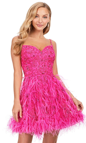 A-line Sleeveless Spaghetti Strap Open-Back Beaded Cocktail Short Sweetheart Natural Waistline Party Dress