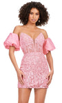 Sophisticated Strapless Sheath Puff Sleeves Sleeves Cocktail Short Corset Natural Waistline Sweetheart Beaded Sheer Sheath Dress