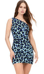 Sheath Cocktail Short Natural Waistline Animal Cheetah Print One Shoulder Lace-Up Fitted Asymmetric Beaded Sheath Dress