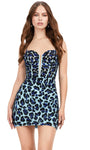 Sweetheart Sleeveless Spaghetti Strap Sheath Short Animal Print Corset Natural Waistline Fitted Sheath Dress