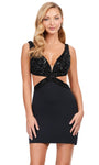 V-neck Natural Waistline Jersey Cocktail Short Lace-Up Cutout Fitted Beaded Plunging Neck Sheath Sleeveless Sheath Dress