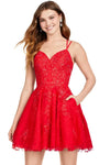 Sophisticated A-line Sweetheart Sleeveless Cocktail Short Natural Waistline Lace Crystal Lace-Up Sequined Open-Back Hidden Back Zipper Pocketed Homecoming Dress