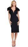 Sophisticated V-neck Natural Waistline Above the Knee Plunging Neck Sheath Sheer Slit Fitted Sheath Dress With a Bow(s)