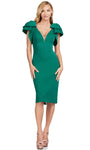 Sophisticated V-neck Above the Knee Plunging Neck Sheer Slit Fitted Sheath Natural Waistline Sheath Dress With a Bow(s)