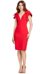 Sophisticated V-neck Sheath Above the Knee Natural Waistline Plunging Neck Sheer Fitted Slit Sheath Dress With a Bow(s)